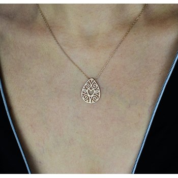 Necklace heart drop oval arabesque chased GOLD plated 750 3 microns