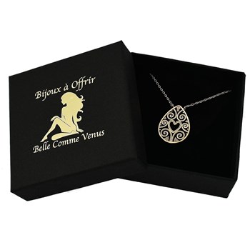 Necklace heart drop oval arabesque chased GOLD plated 750 3 microns