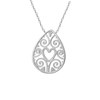 Collier coeur goutte ovale arabesque ciselée Argent 925 Rhodié - vue V1