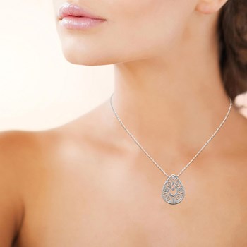 925 Rhodium Zilveren Ovale Arabesque Druppel Hart Ketting