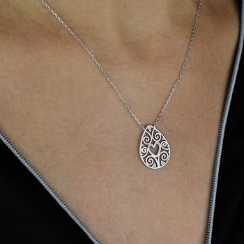 925 Rhodium Zilveren Ovale Arabesque Druppel Hart Ketting
