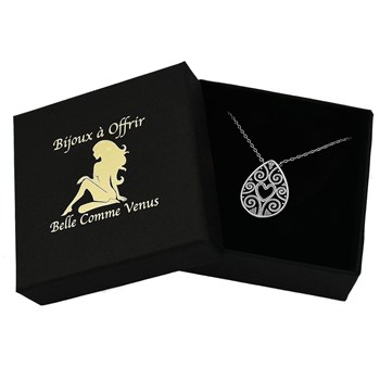 925 Rhodium Zilveren Ovale Arabesque Druppel Hart Ketting