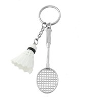 Porte-clés sport badminton raquette et voilant argenté