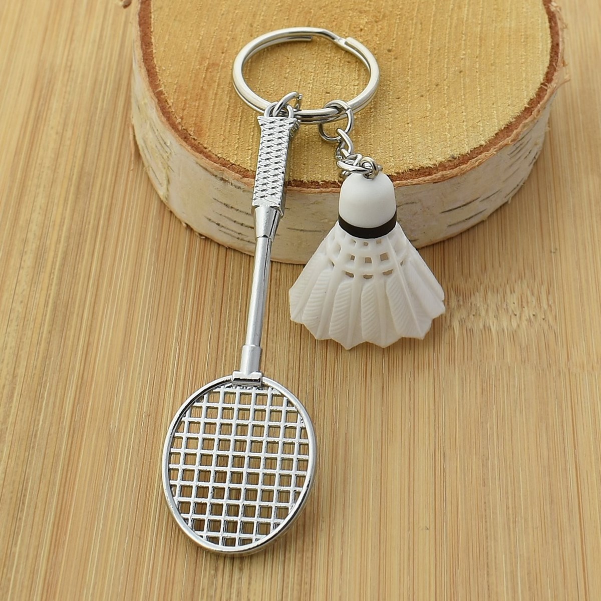 Porte-clés sport badminton raquette et voilant argenté - vue 3