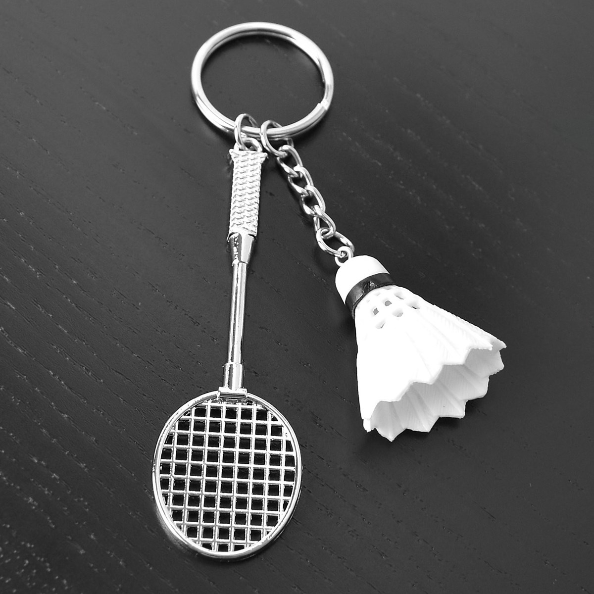 Porte-clés sport badminton raquette et voilant argenté - vue 4