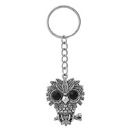 Porte-clés hibou aux grands yeux ronds et noirs argenté