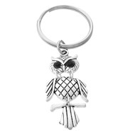 Porte-clés hibou yeux noirs articulé argenté