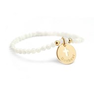 Bracelet perles nacre blanche et médaille croix plaqué or femme - gravure BONHEUR