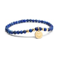 Bracelet perles lapis lazuli et mini charm plaqué or femme - gravure COEUR