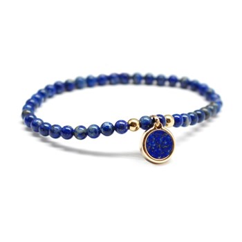 Lapis lazuli kralen en ronde vergulde medaille armband - HART gravure