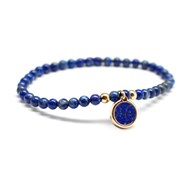 Bracelet perles lapis lazuli et médaille ronde plaqué or femme - gravure ETOILE