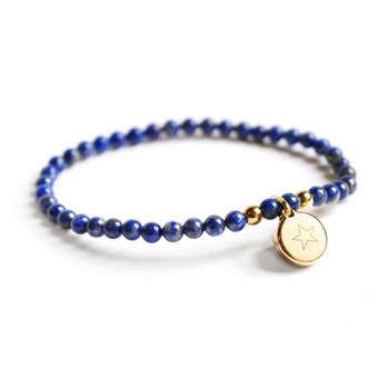 Lapis lazuli kralen en ronde vergulde medaille armband - ETOILE gravure