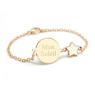 Bracelet chaine médaille étoile laquée plaqué or enfant - gravure MON SOLEIL