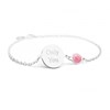 Bracelet chaine médaille et pierre rose argent 925 femme - gravure ONLY YOU - vue V1