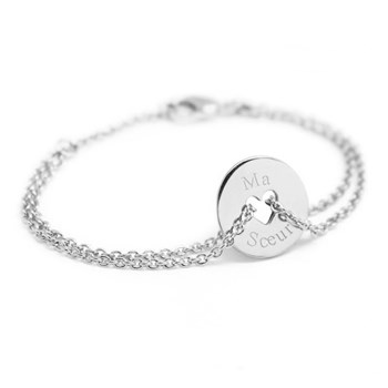 Bracelet chaine mini jeton coeur argent 925 femme - gravure MA SOEUR