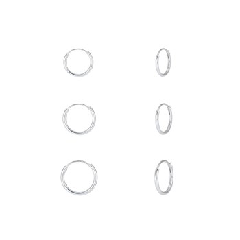 Set de trois paires de créoles en argent 925 8mm, 10mm et 12mm