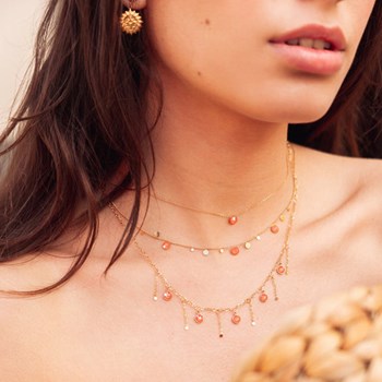 Ketting van verguld staal met oranje kristallen