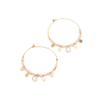 Boucles d'oreilles créoles en acier dorées avec pierres naturelles blanches