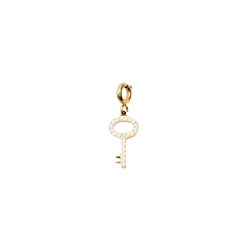 Charm clé en acier doré orné de strass blancs - vue 2