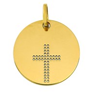 Médaille ronde or jaune 18 carats croix ajourée