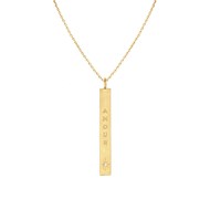 Collier chaine maille tige message doré à l'or fin 24K zircon ORACLES