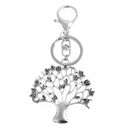 Porte-clés bijou de sac arbre de vie avec feuilles argenté