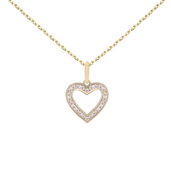 Collier - Pendentif Or Jaune Coeur Serti de Zirconiums - Chaine Dorée Offerte
