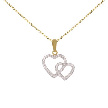 Collier - Pendentif Or Jaune Coeurs Enlacés Sertis de Zirconiums - Chaine Dorée Offerte