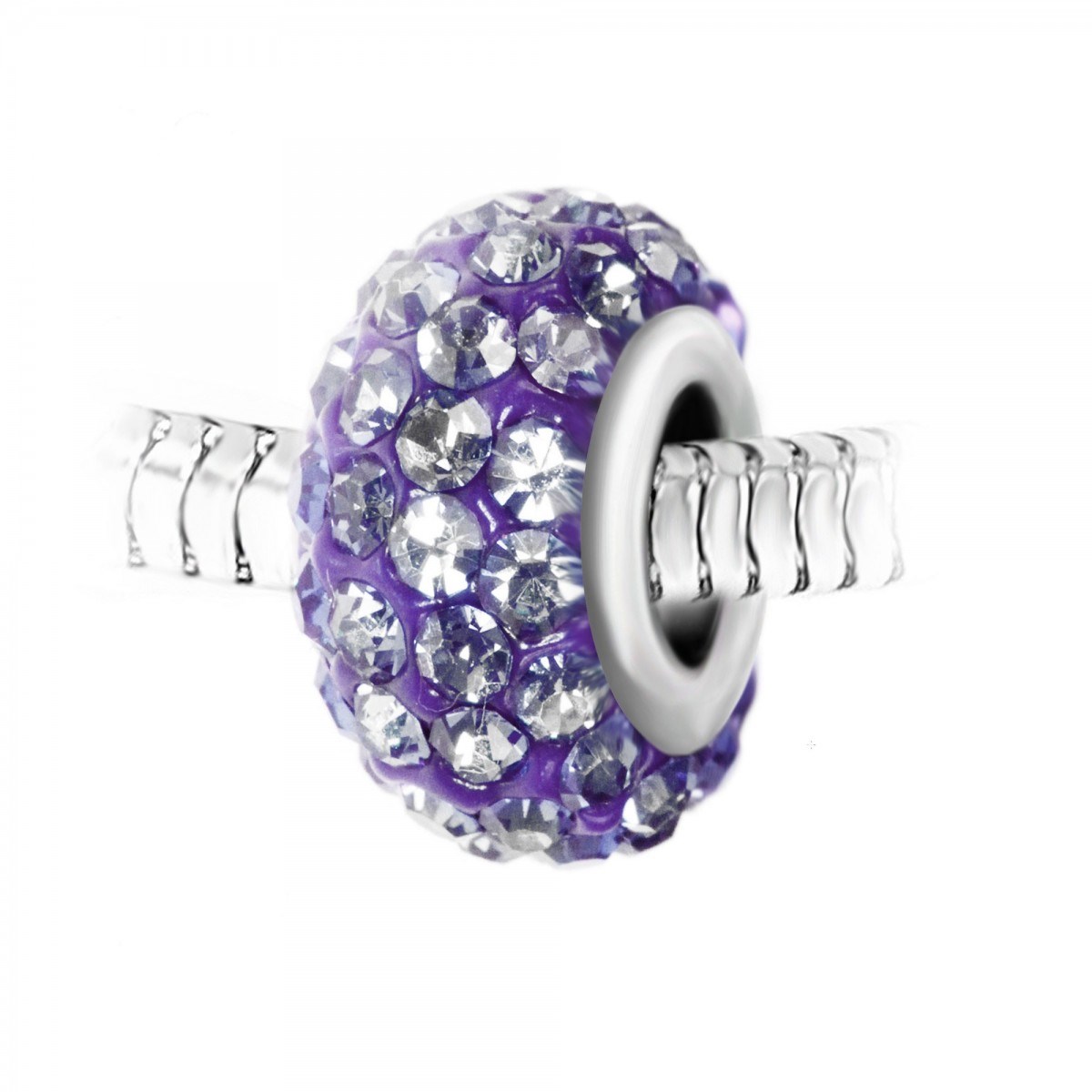 Charm perle pavé de cristaux violets et acier SC Crystal