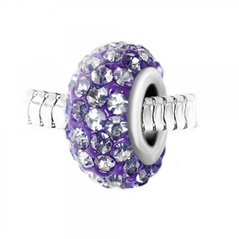 Parel charm geplaveid met violette kristallen en SC Crystal staal
