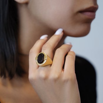 Bague Diane Argent Doré Pierre Onyx Noir