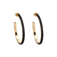 Boucles d'oreilles créoles modèle moyen en argent doré et résine noire et blanche