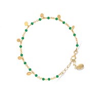 Bracelet Argent Doré Petites Perles Pampilles Et Pierre Onyx Vert
