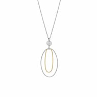 Collier Argent Et Doré Diamanté Double Ovale