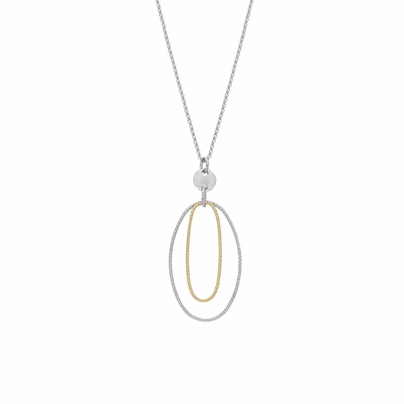 Collier Argent Et Doré Diamanté Double Ovale