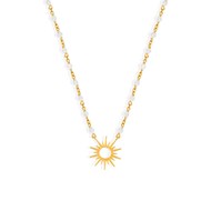 Collier Argent Doré Soleil Et Pierre De Lune Blanche