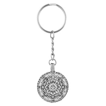 Porte-clés fleur de vie feuille de lotus symbole Om argenté