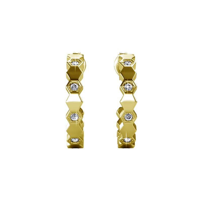 Boucles d'oreilles Curved - Doré et Cristal - vue 4