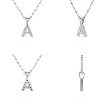 Collier Pendentif ADEN Lettre A Diamant Chaine Argent 925 incluse 0.72grs