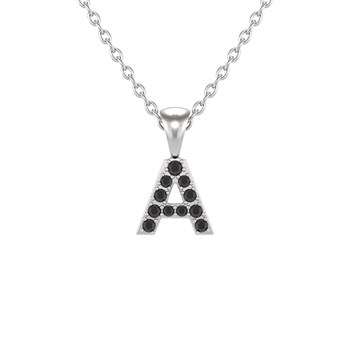 Collier Pendentif ADEN Lettre A Diamant Noir Chaine Argent 925 incluse 0.72grs