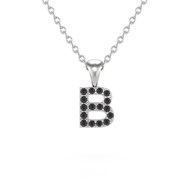 Collier Pendentif ADEN Lettre B Diamant Noir Chaine Argent 925 incluse 0.72grs