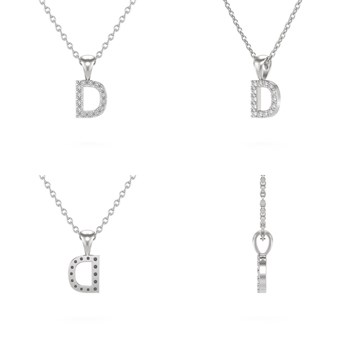Collier Pendentif ADEN Lettre D Diamant Chaine Argent 925 incluse 0.72grs