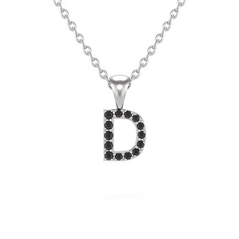 Collier Pendentif ADEN Lettre D Diamant Noir Chaine Argent 925 incluse 0.72grs