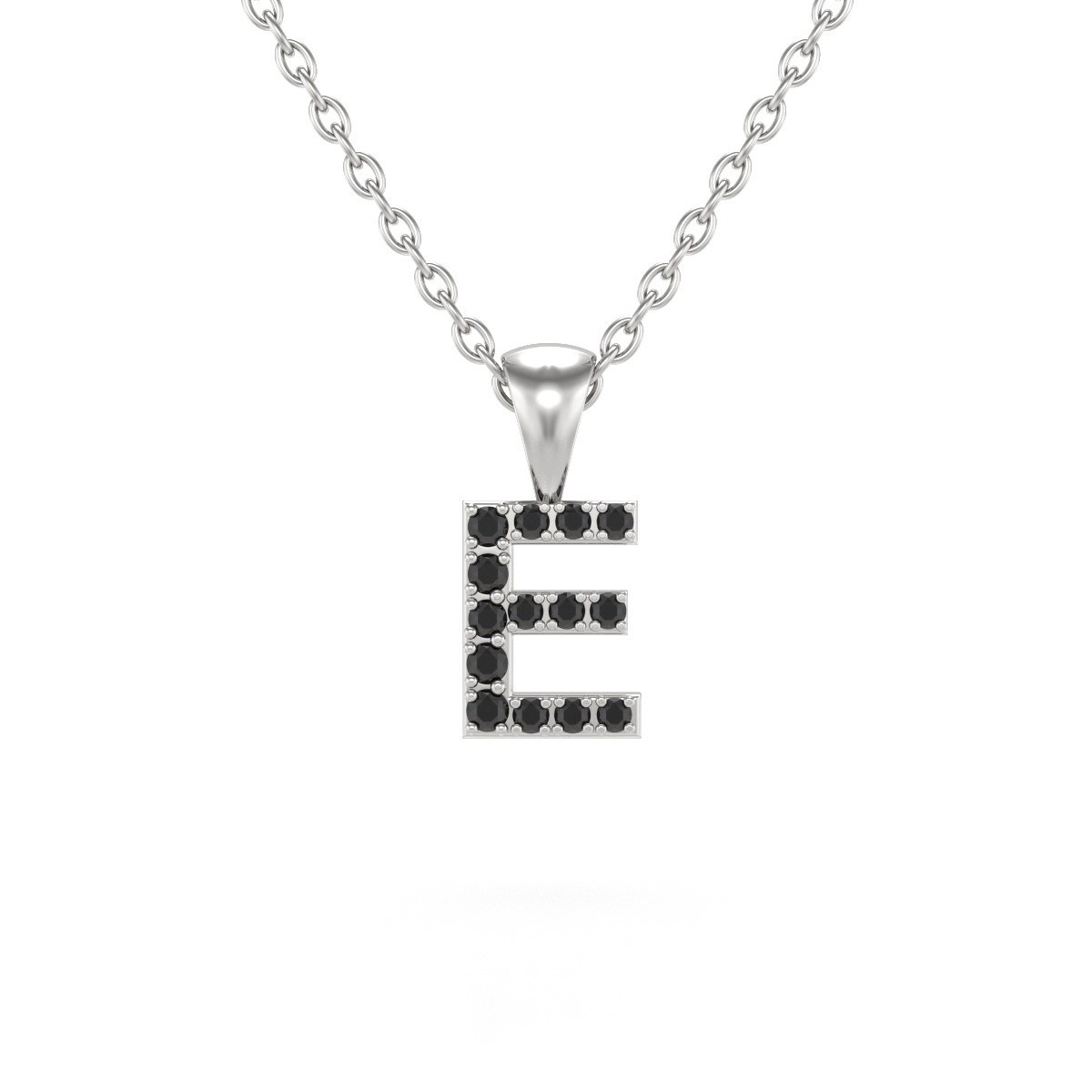Collier Pendentif ADEN Lettre E Diamant Noir Chaine Argent 925 incluse 0.72grs