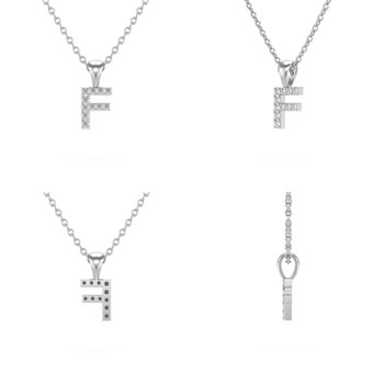 Collier Pendentif ADEN Lettre F Diamant Chaine Argent 925 incluse 0.72grs