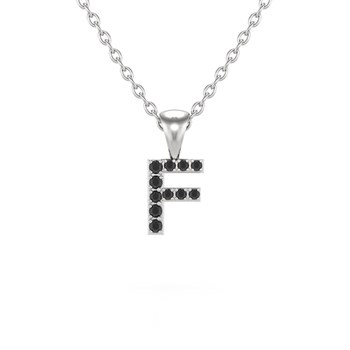 Collier Pendentif ADEN Lettre F Diamant Noir Chaine Argent 925 incluse 0.72grs