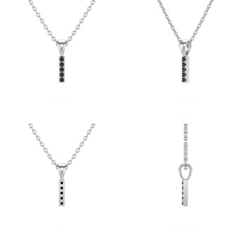 Collier Pendentif ADEN Lettre I Diamant Noir Chaine Argent 925 incluse 0.72grs