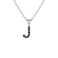 Collier Pendentif ADEN Lettre J Diamant Noir Chaine Argent 925 incluse 0.72grs