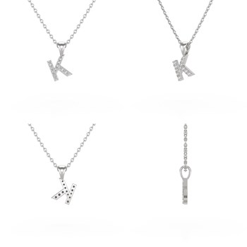 Collier Pendentif ADEN Lettre K Diamant Chaine Argent 925 incluse 0.72grs