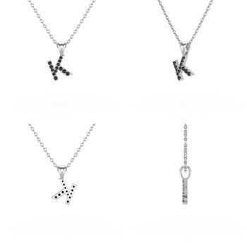 Collier Pendentif ADEN Lettre K Diamant Noir Chaine Argent 925 incluse 0.72grs